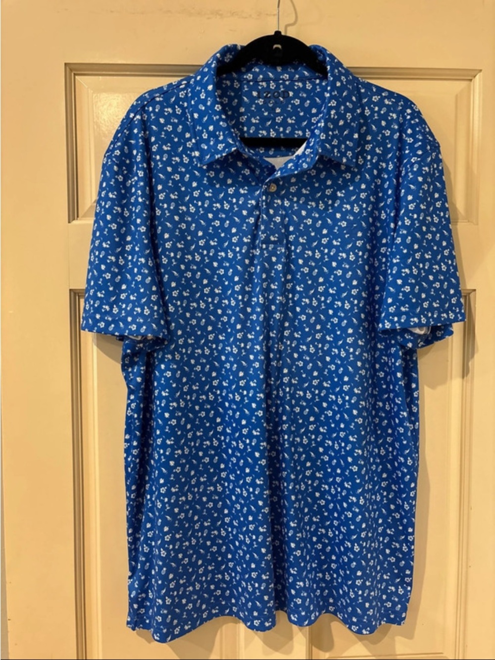 Izod Blue Short Sleeve Polo with White Floral Print